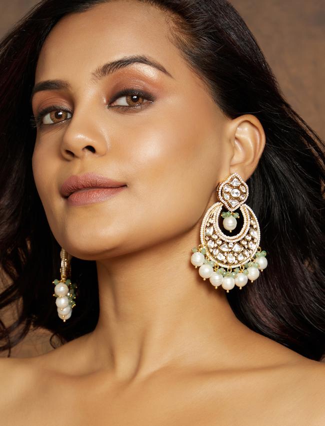 Royal Kundan Polki Chand Baali Earring