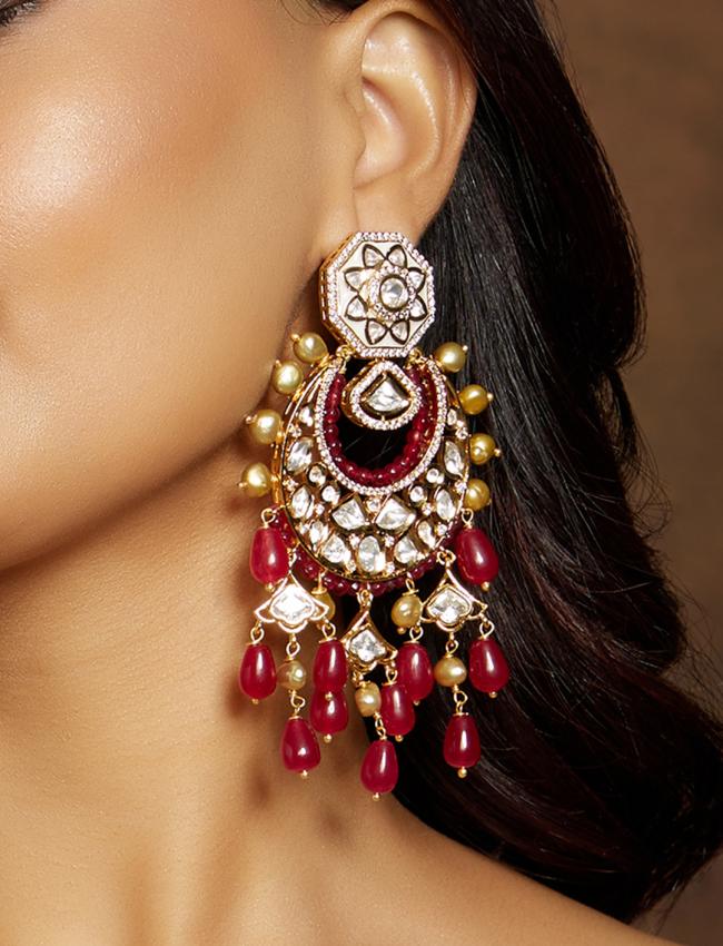 Deep Red & Golden Classic Earring