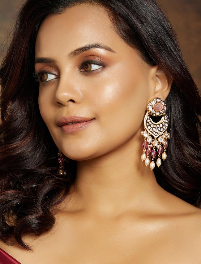 Alluring Pink Kundan Polki Earrings