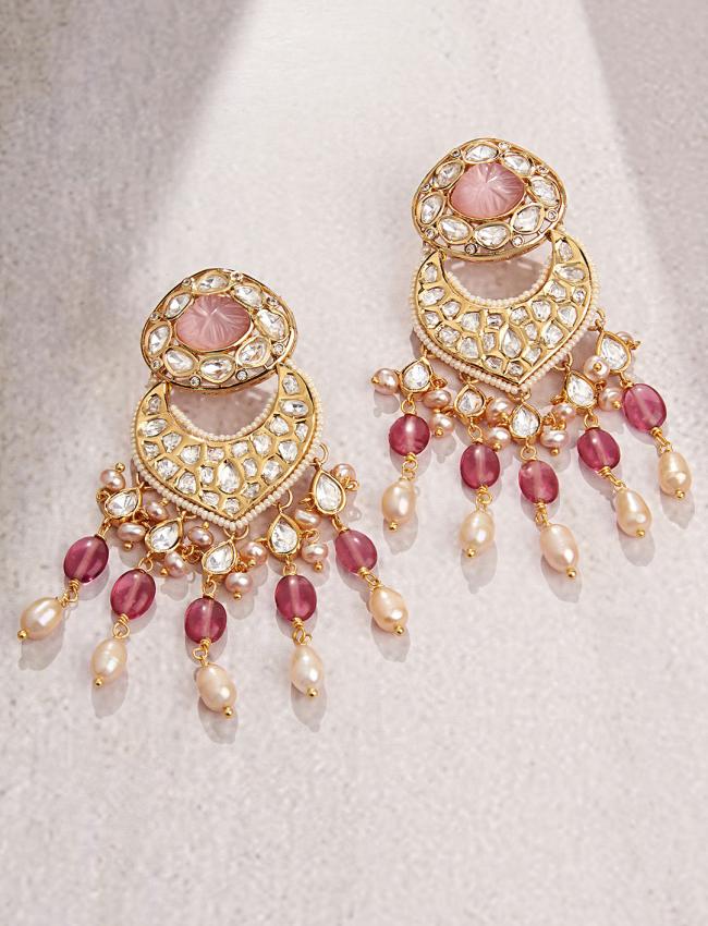 Alluring Pink Kundan Polki Earrings