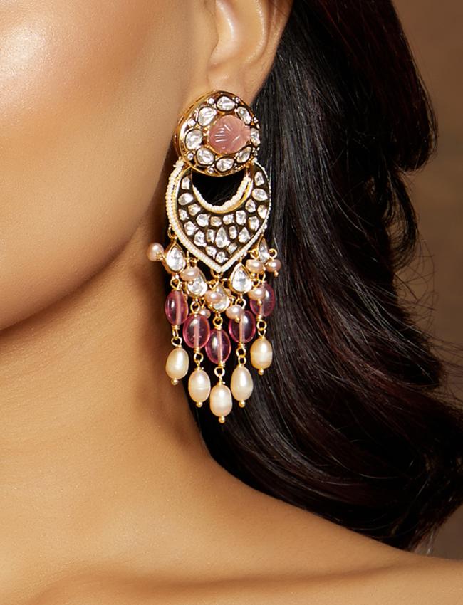 Alluring Pink Kundan Polki Earrings