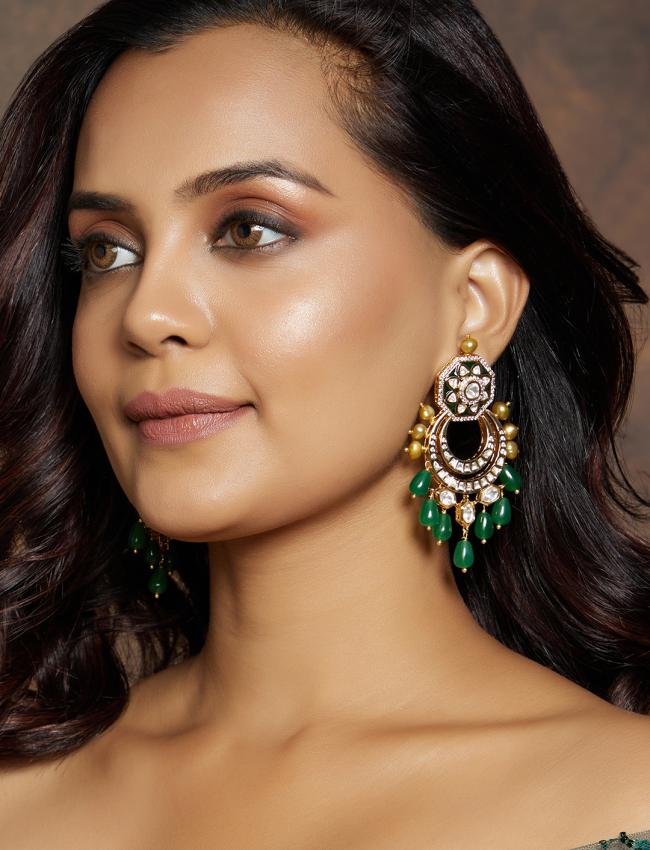 Classic Green & Golden  Polki Earrings