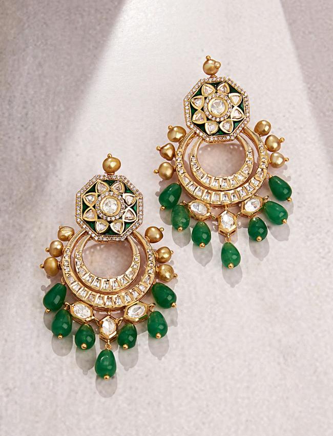 Classic Green & Golden  Polki Earrings