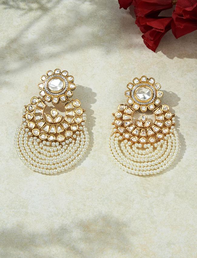 Classic White Kundan Polki Earrings