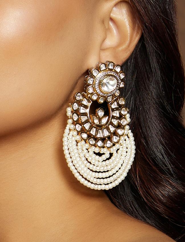 Classic White Kundan Polki Earrings