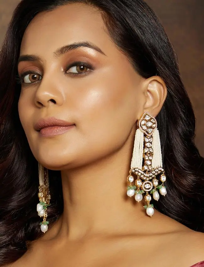 Bespoke White & Golden Chandelier Earring