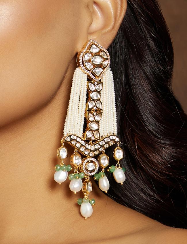 Bespoke White & Golden Chandelier Earring