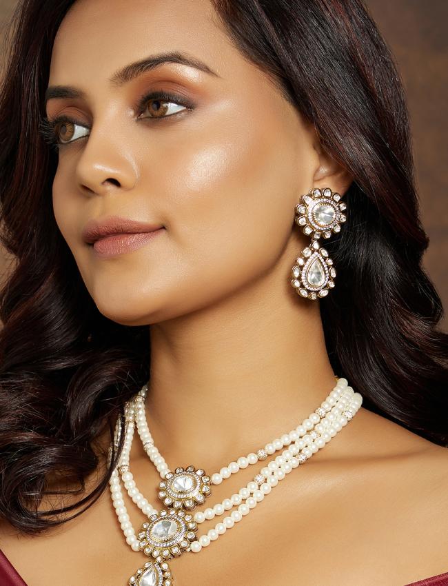 Classic Multi Layered Pearl Polki Set