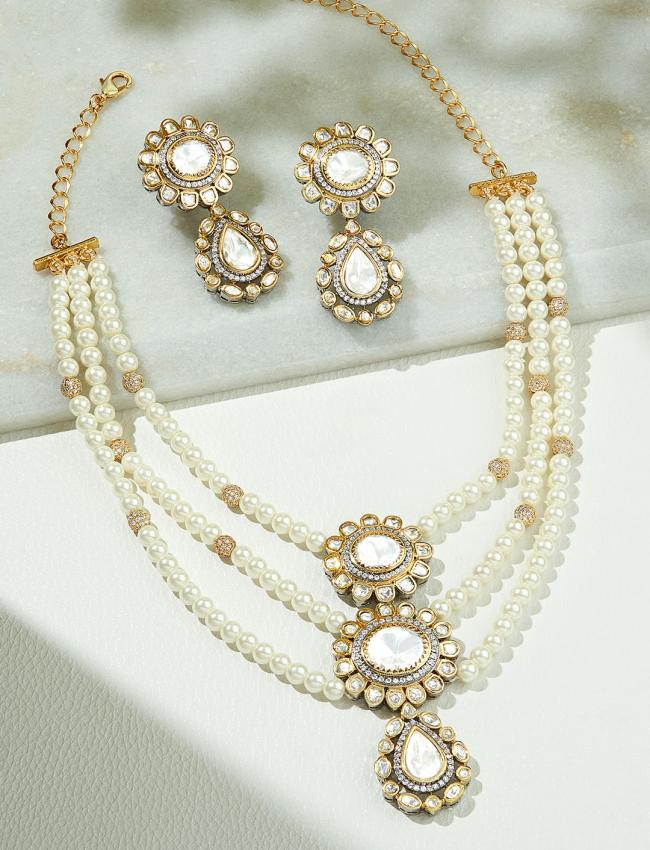 Classic Multi Layered Pearl Polki Set