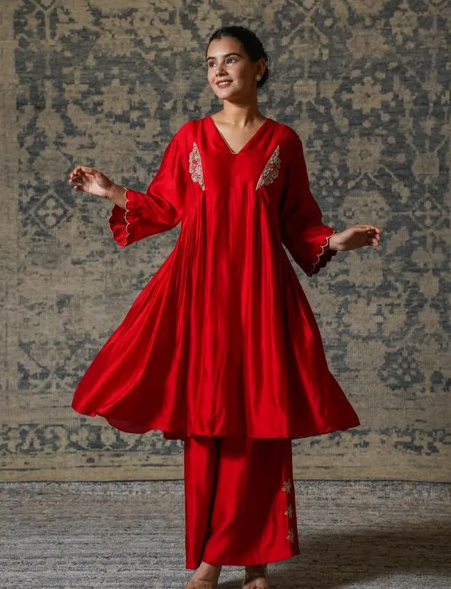 eeda_Noor Red Gather KURTA SET_M