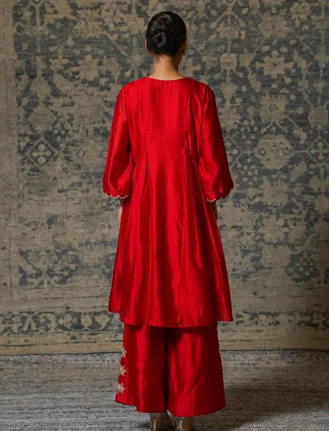 eeda_Noor Red Gather KURTA SET_M