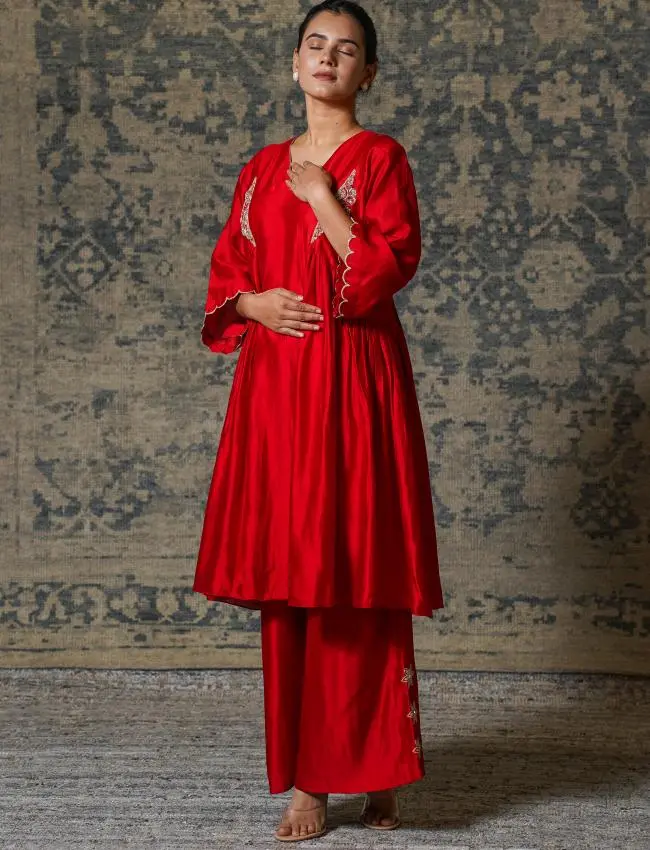 eeda_Noor Red Gather KURTA SET_M