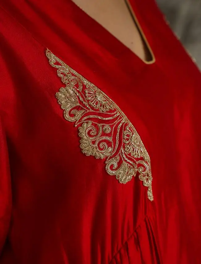 eeda_Noor Red Gather KURTA SET_M