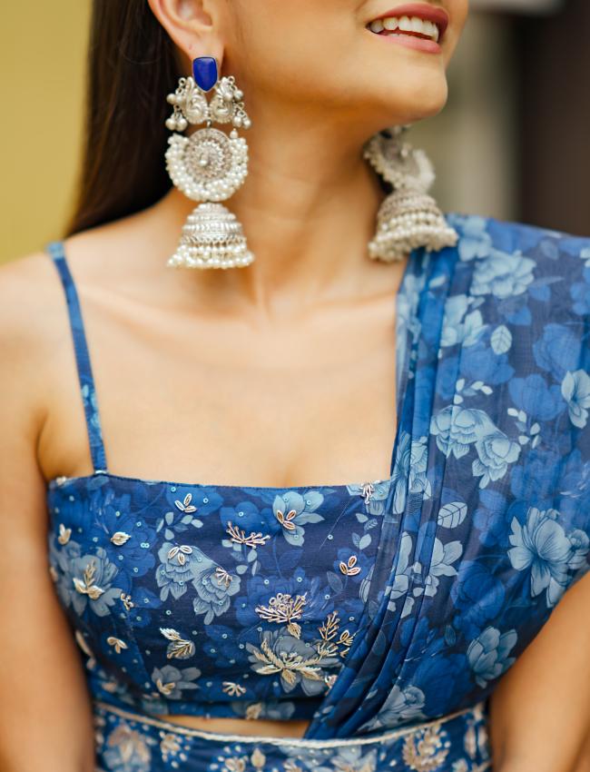 Midnight Blue Ruffle Saree with Blouse