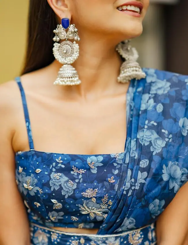 Midnight Blue Ruffle Saree with Blouse