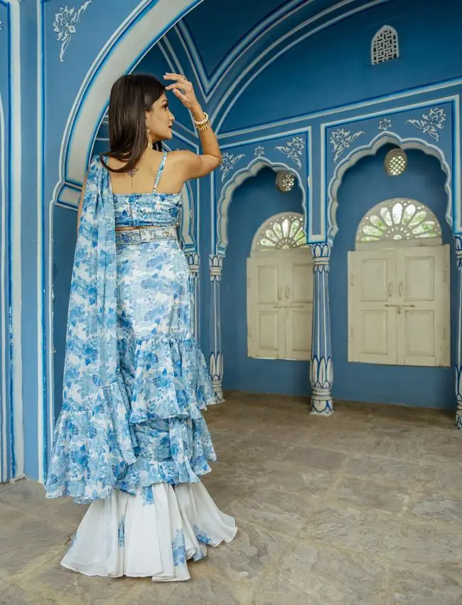 Seashell Cream Ruffle Saree with Blouse