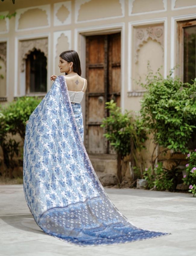 Noori Blue Ready Saree with Blouse