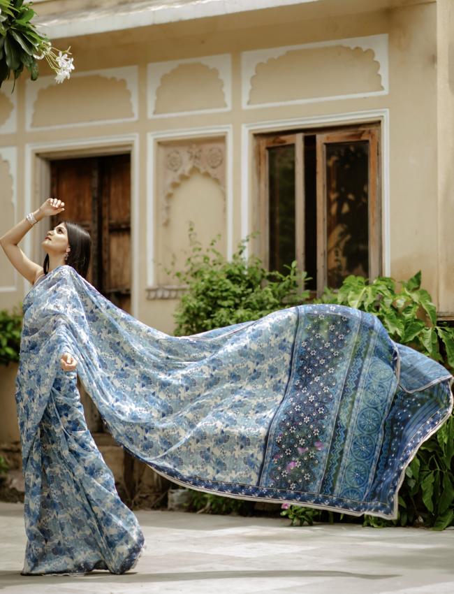 Noori Blue Ready Saree with Blouse