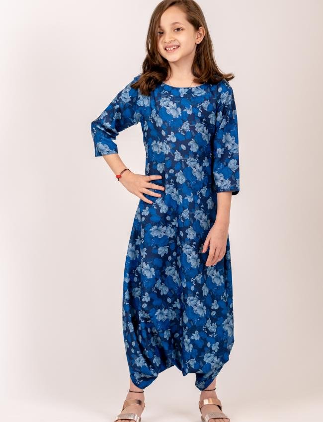 Midnight Blue Dhoti Jumpsuit Kids