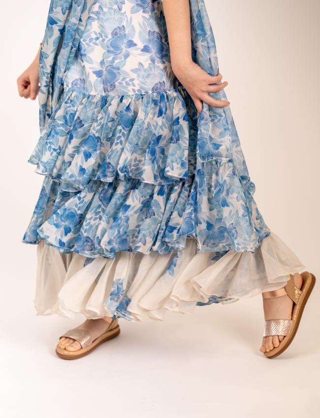 Seashell Cream Ruffle Saree Kids