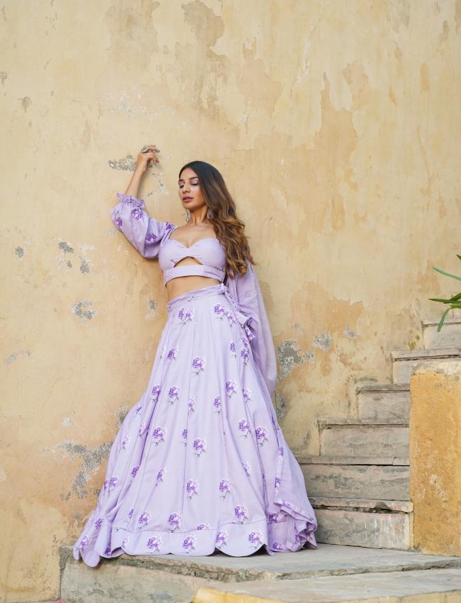 Very Peri Lilac Kali Lehenga