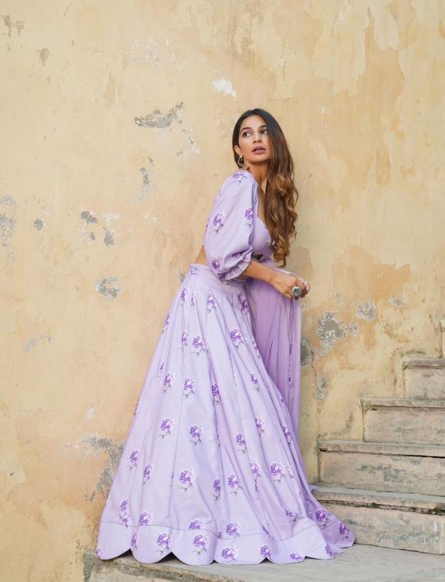 Very Peri Lilac Kali Lehenga