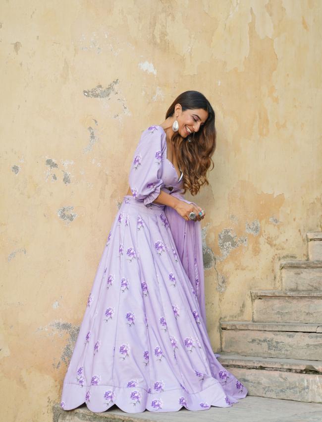 Very Peri Lilac Kali Lehenga