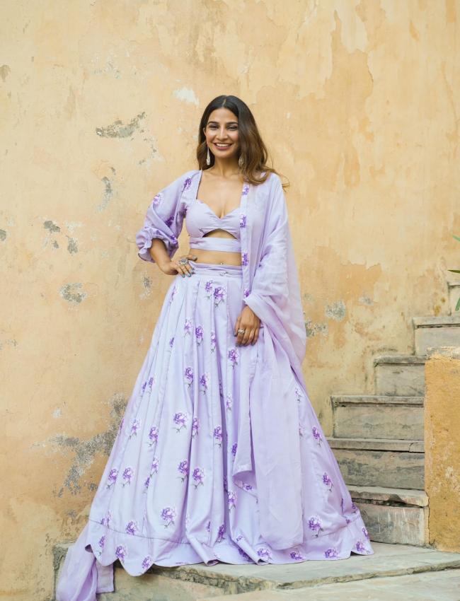 Very Peri Lilac Kali Lehenga