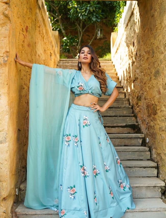 Dusty Teal Kali Lehenga