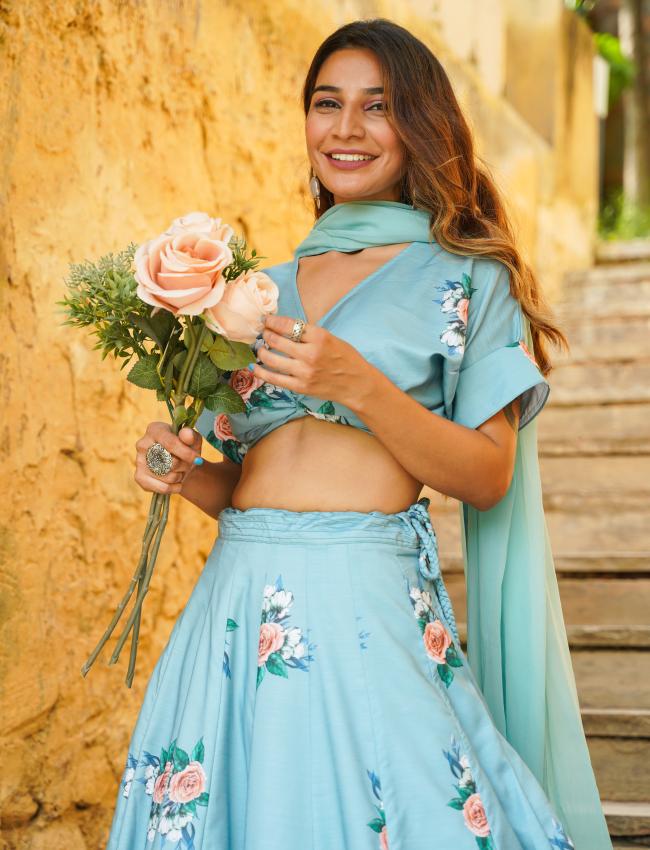 Dusty Teal Kali Lehenga