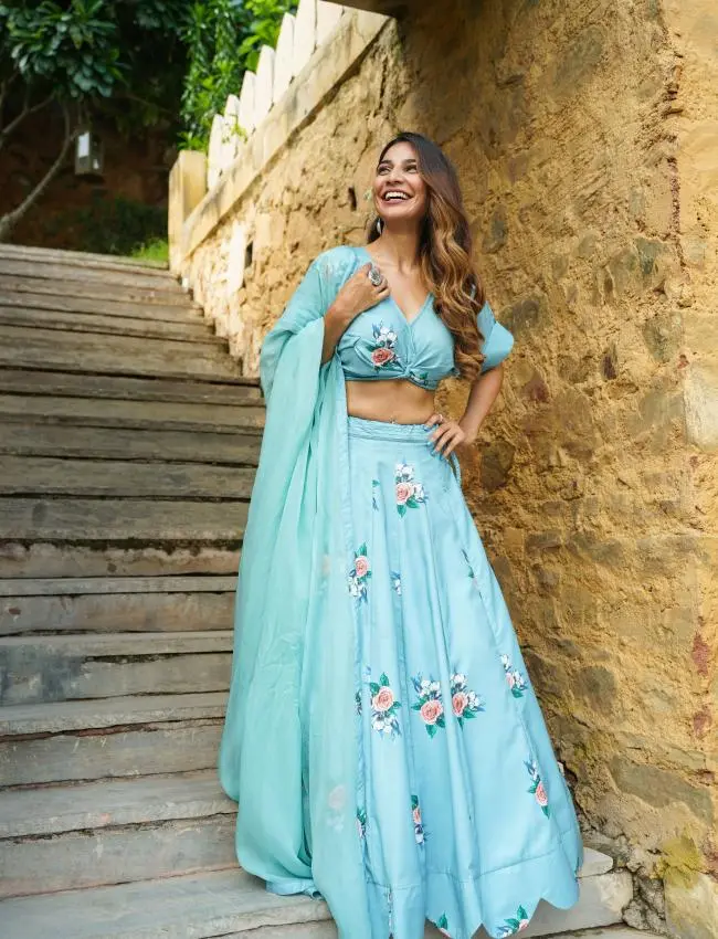 Dusty Teal Kali Lehenga