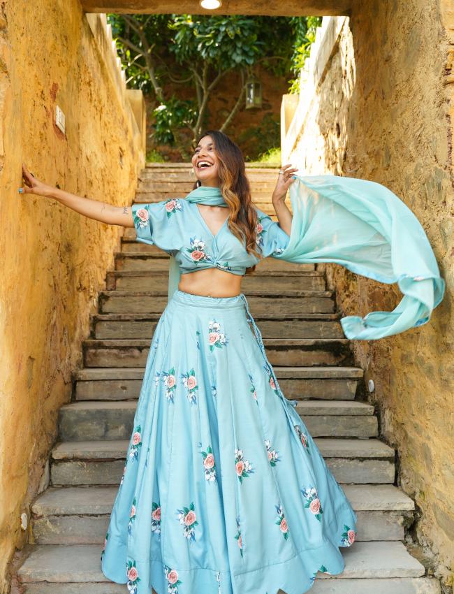 Dusty Teal Kali Lehenga