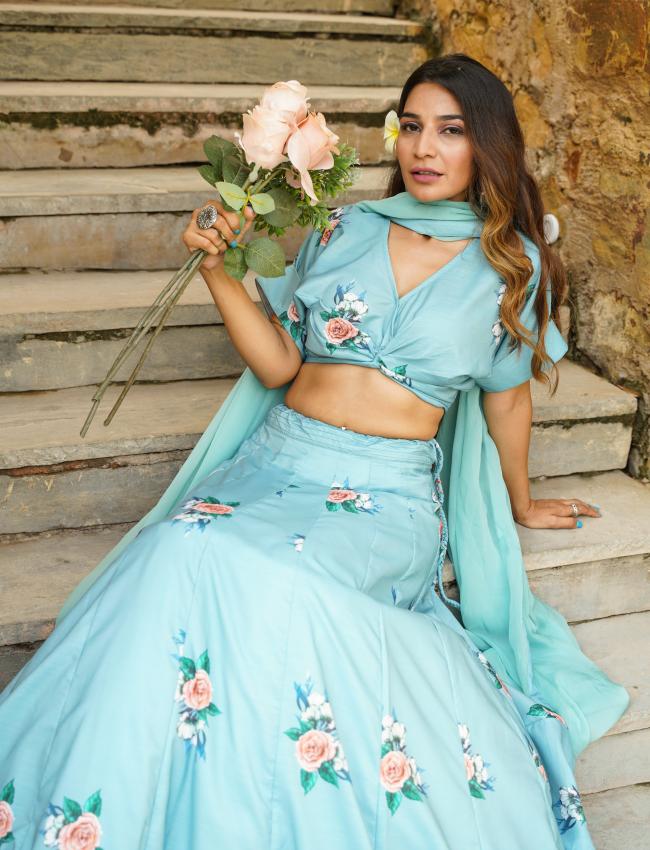 Dusty Teal Kali Lehenga