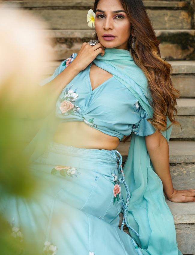 Dusty Teal Kali Lehenga