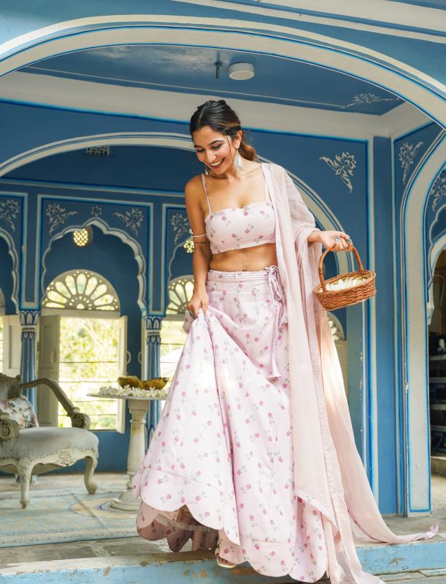 Rosey Pink Kali Lehenga