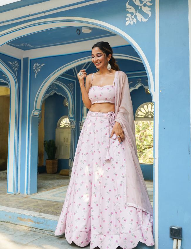 Rosey Pink Kali Lehenga