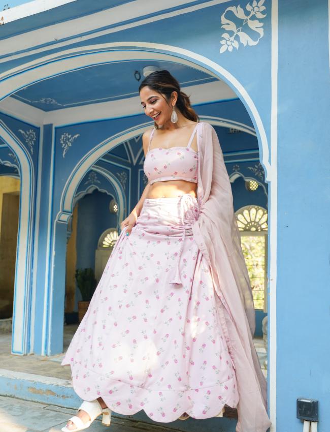 Rosey Pink Kali Lehenga