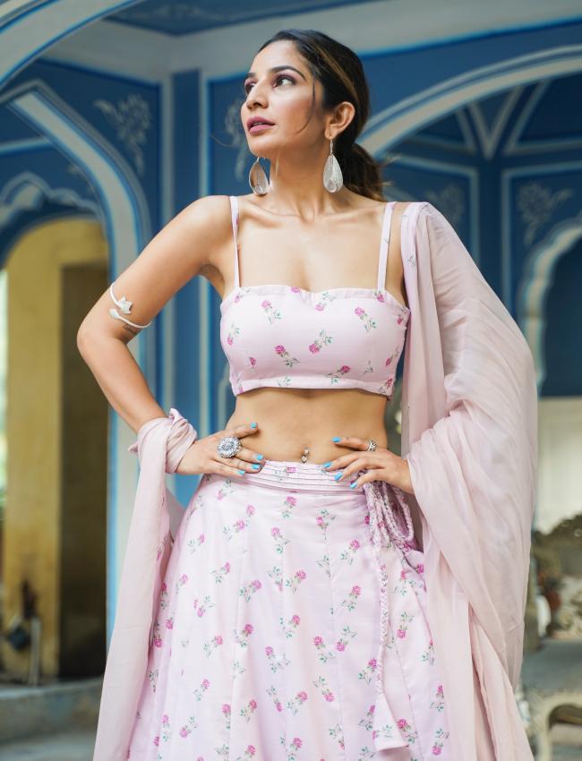 Rosey Pink Kali Lehenga