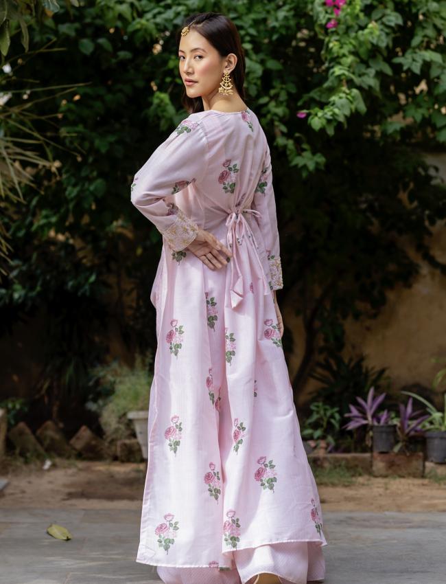 Sweet Pink Polka Blouse, Sharara & Cape Set