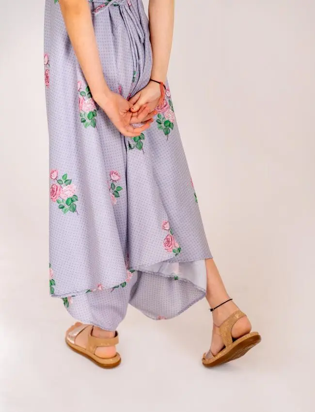 Soft Blue Floral & Polka Dot Palazzo Jumpsuit Kids