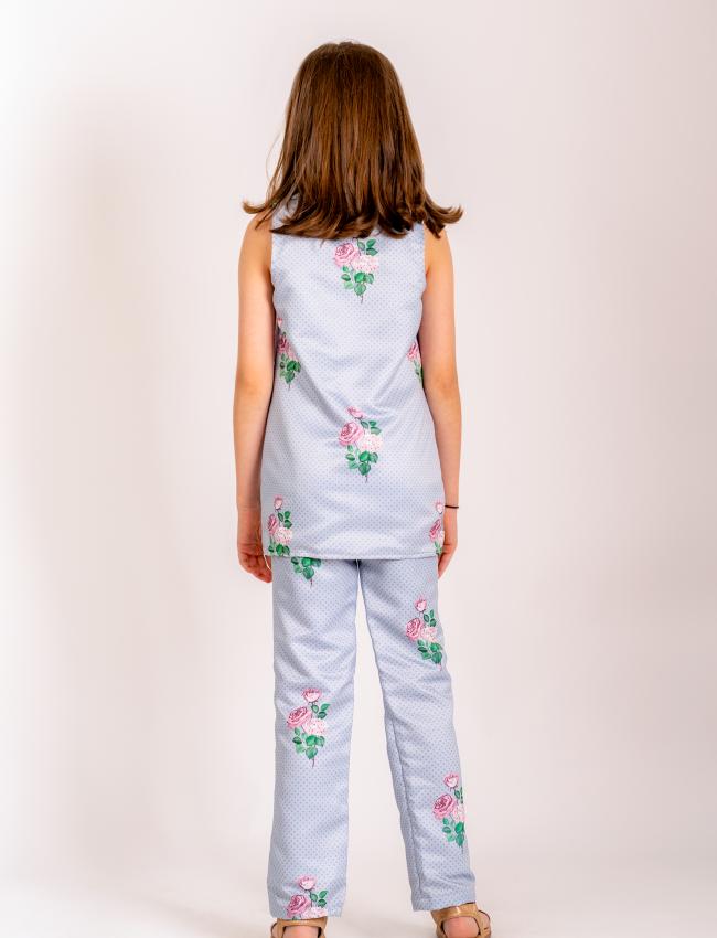 Soft Blue Floral & Polka Dot Pantsuit Kids