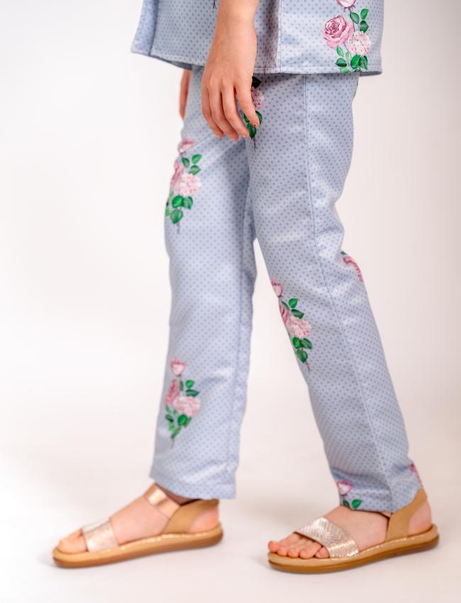 Soft Blue Floral & Polka Dot Pantsuit Kids