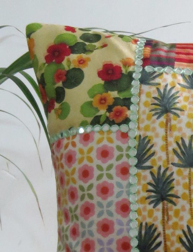 Mirror work multicolor velvet cushion cover