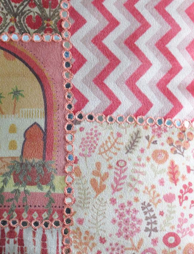 Mirror work Pink cushion cover