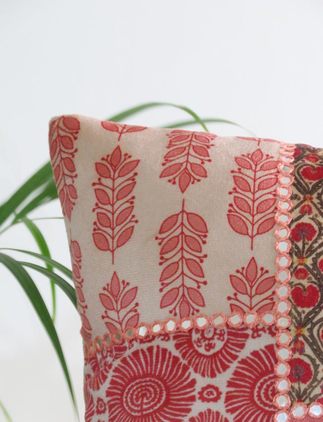 Mirror work Pink cushion cover