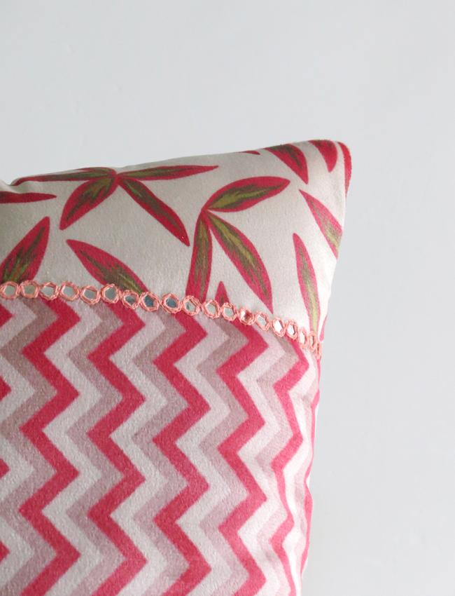 Mirror work Pink cushion cover