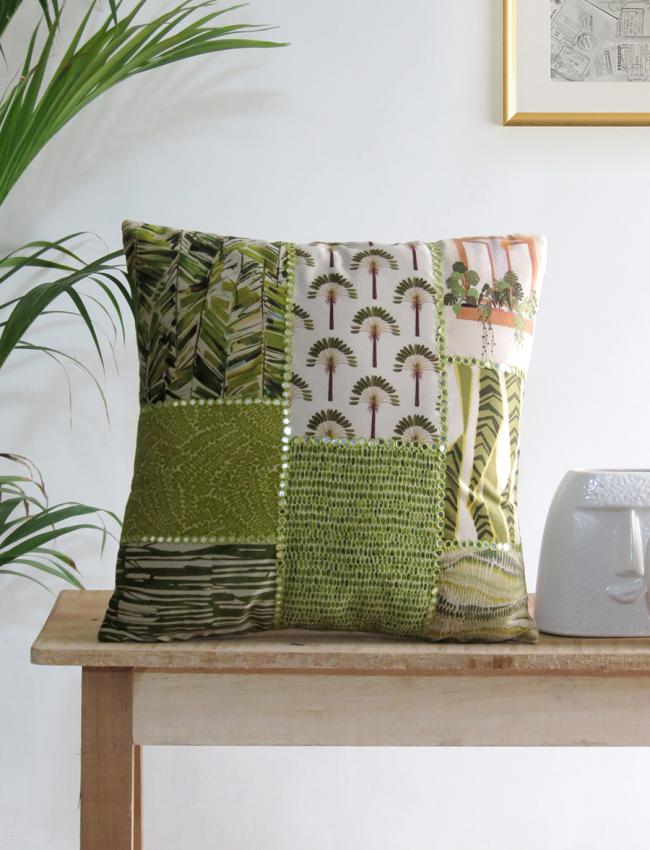 Mirror work Green cushion cover