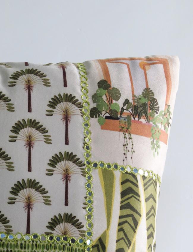 Mirror work Green cushion cover