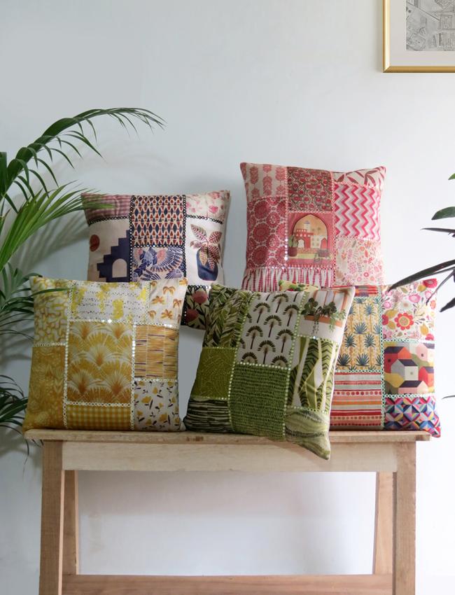 Mirror work Multicolor cushion covers set of 5
