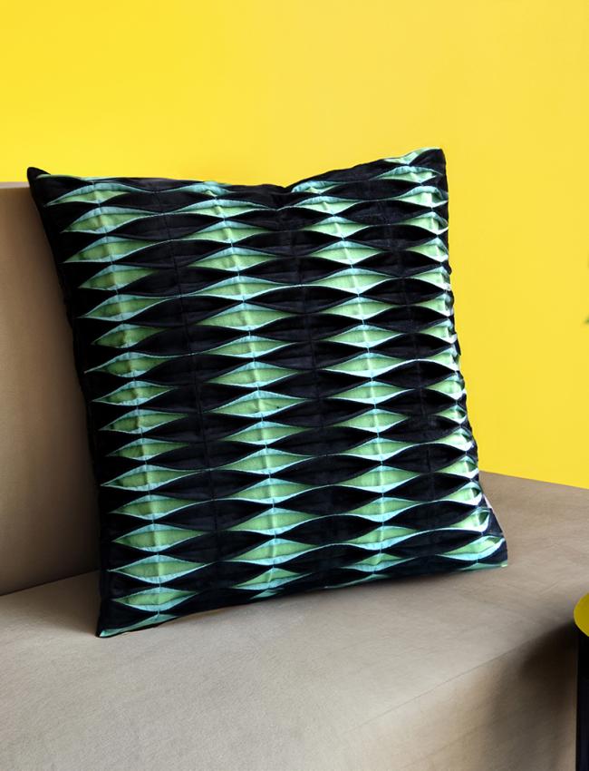 16x16 Inches Black Velvet Cushion Covers Feature Intricate Box Pleats